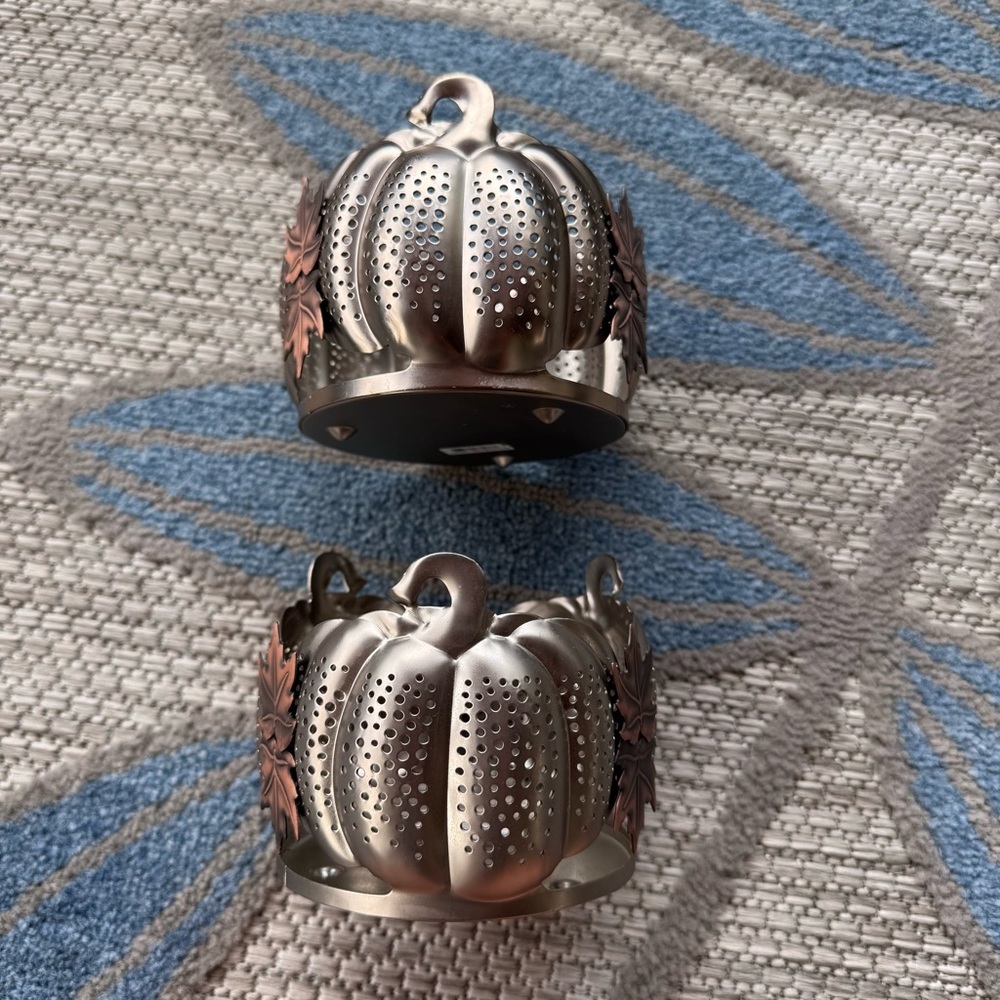 Bath & Body Works Autumn Harvest Pierced Pumpkin Leaves Candle Holder Set of 2 - Picture 6 of 6
